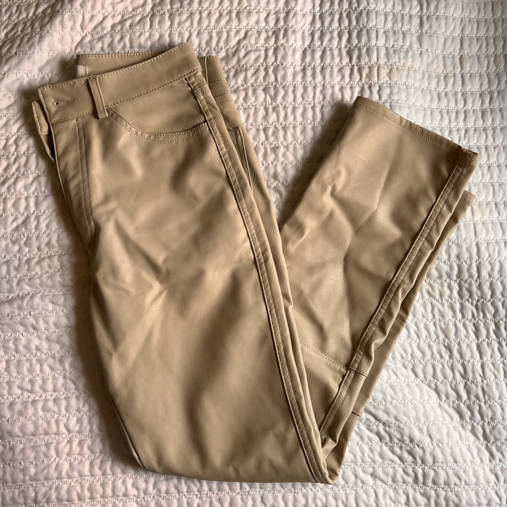 Zara Faux Leather Khaki Bootcut Pants
